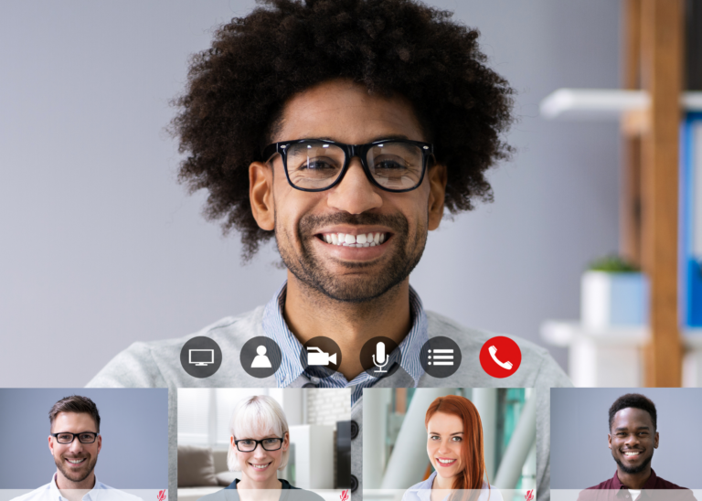People smiling on screen during a virtual meeting