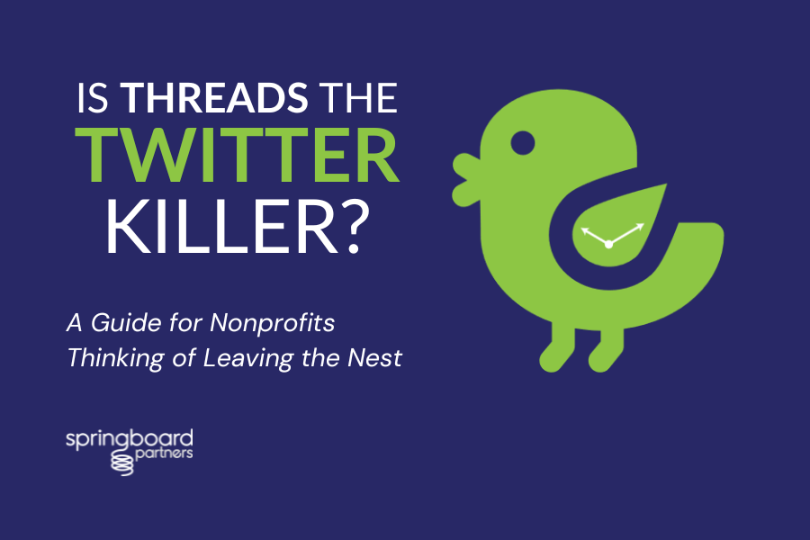 Dark purple graphic with a green bird icon and the title, "Is Threads the Twitter Killer?"